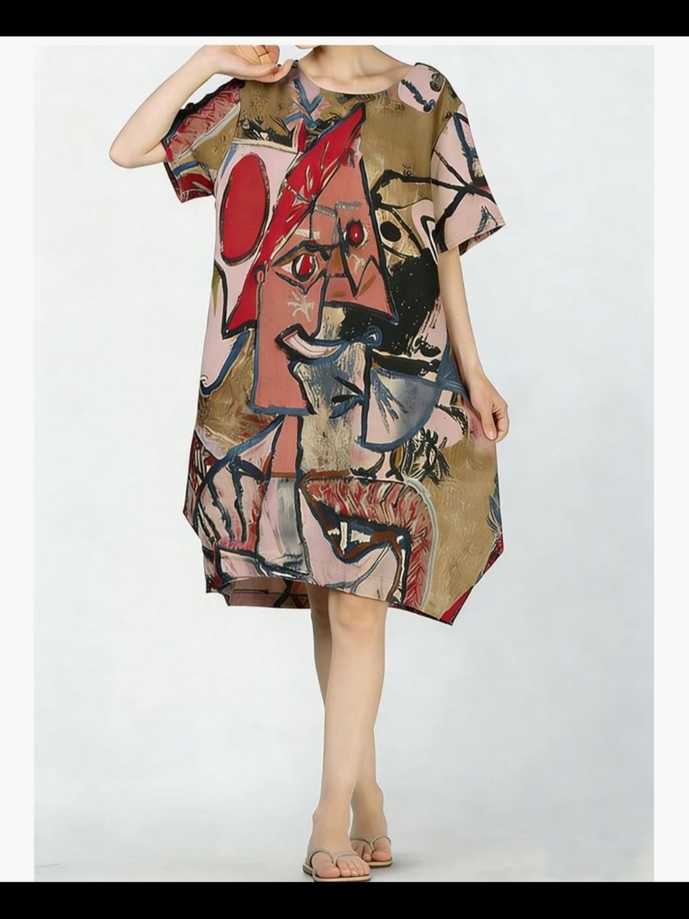 Artistic Abstract Mini Dress With Pockets in Multi-Color